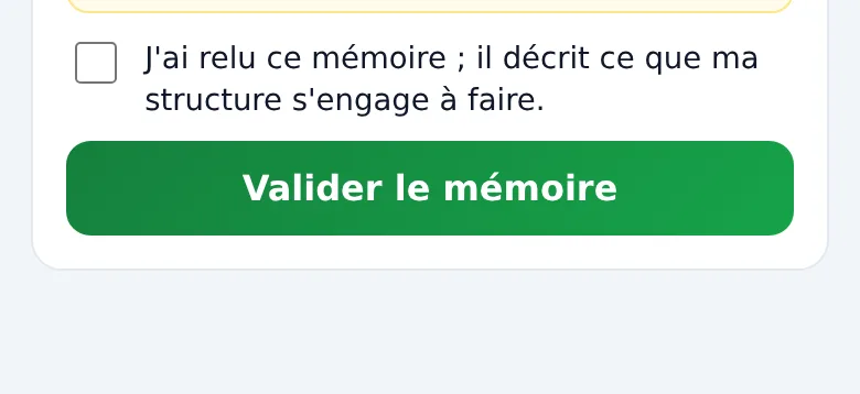 La case de relecture et le bouton « Valider le mémoire ».